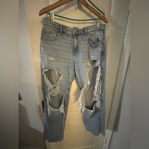Garage Light Blue Distressed Wide Leg Jeans